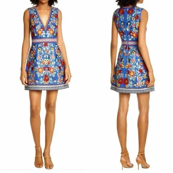 Alice + Olivia Patty Riviera Floral Embroidered A Line Mini Dress Size US 8 - Picture 8 of 15